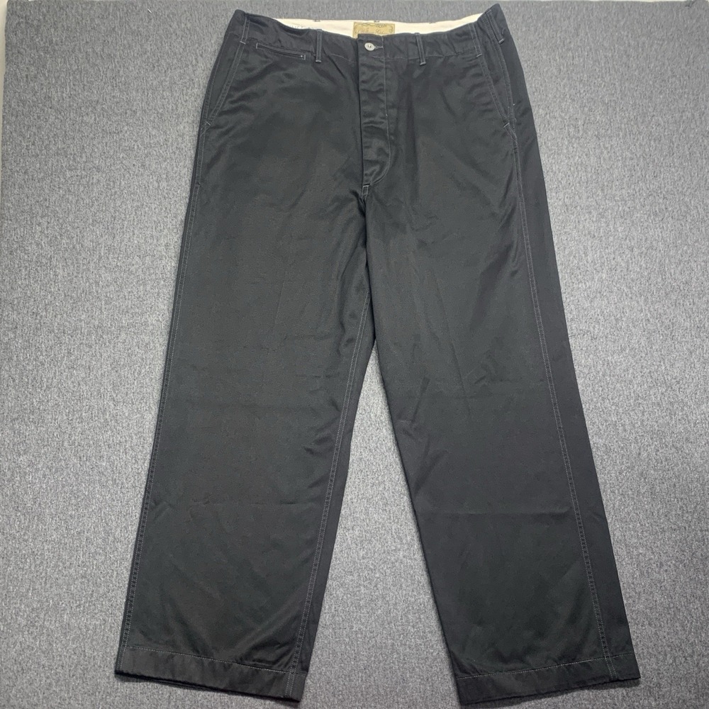 William Gibson Mens Chino Trousers Black Wide Leg Pants Buzz Rickson Size 36x30